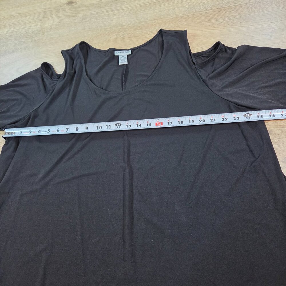 Catherines Black Cold Shoulder Top 3X 26/28W Plus Size Scoop Neck Preowned Great - Picture 8 of 8
